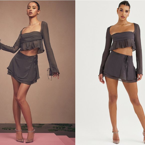 HOUSE OF CB 'Athena' Shadow Long Sleeve Floaty Top NWOT - Picture 7 of 13